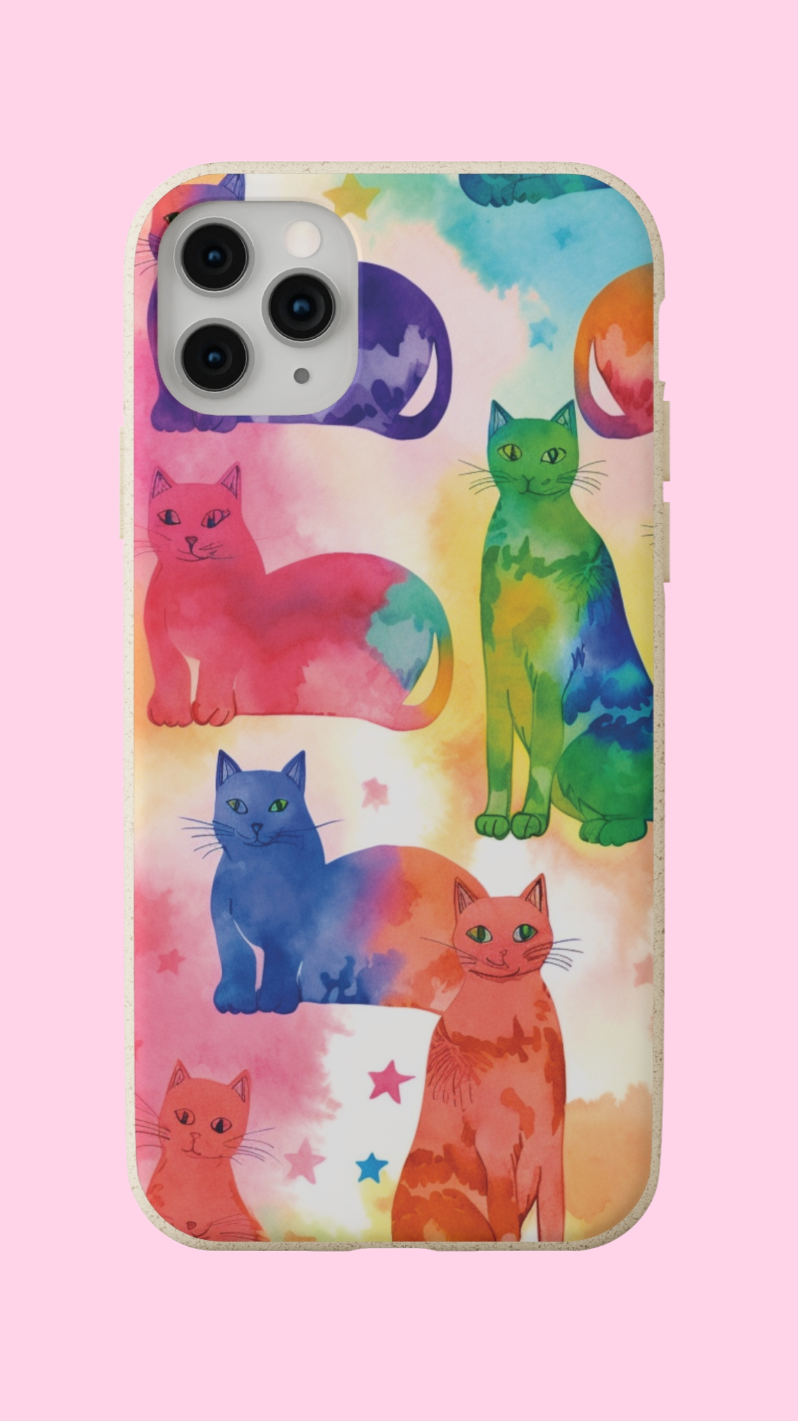 A mockup of one of Littledale's Tie-Dye Cat Biodegradable Phone cases