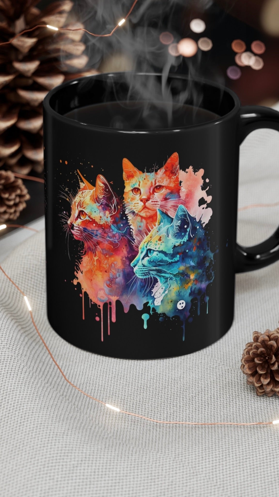 White Ceramic version of The Tie-Dye Cat Mugs