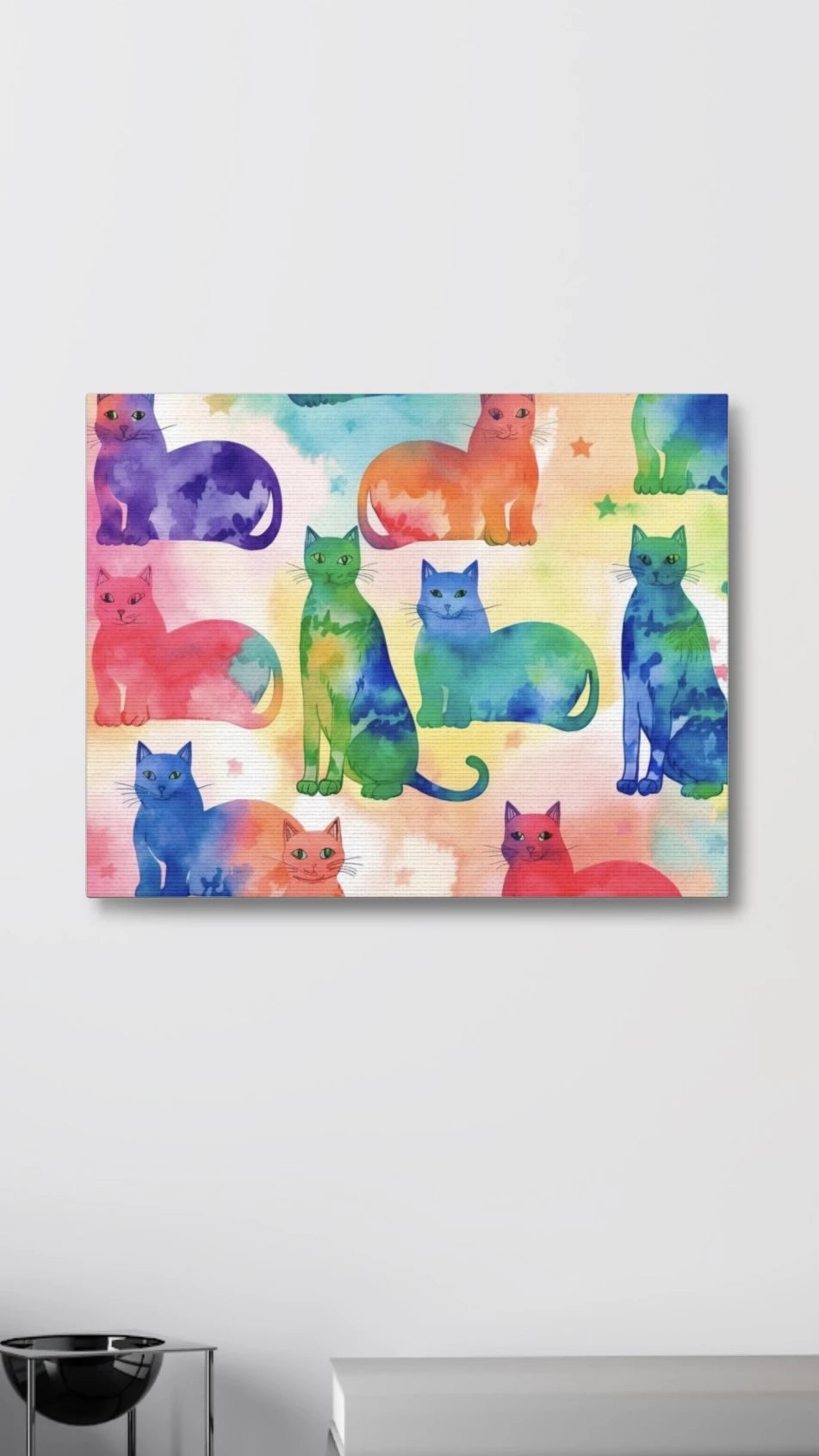 Portrait Version of The Tie-Dye Cat Canvas.