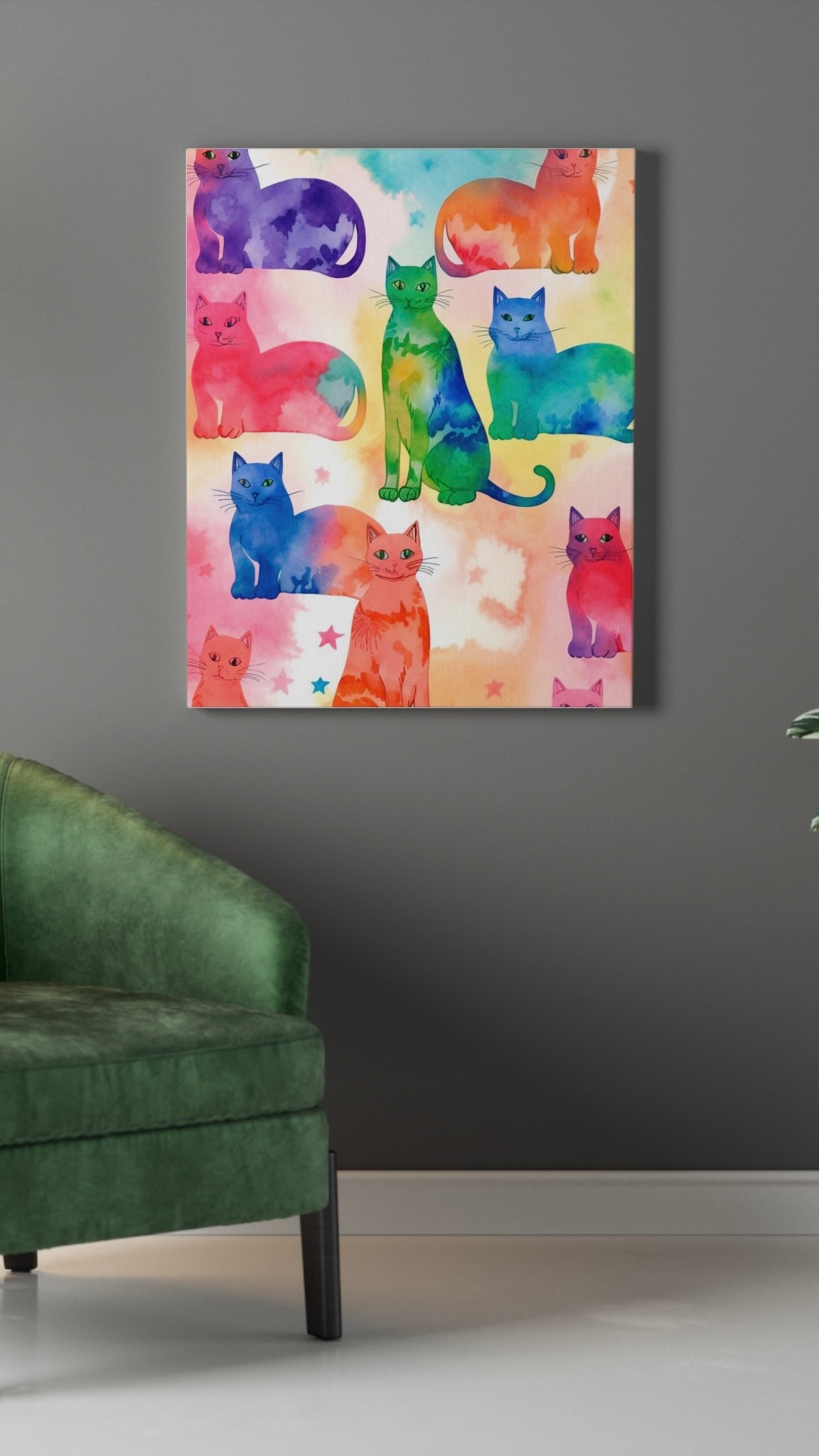 Landscape Version of The Tie-Dye Cat Canvas.