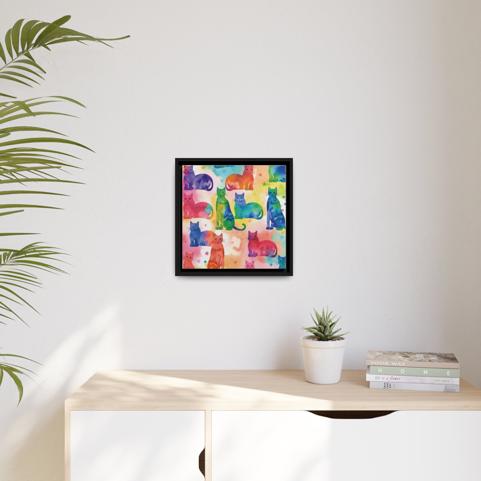 The Tie-Dye Cat Eco Canvas With Black Frame