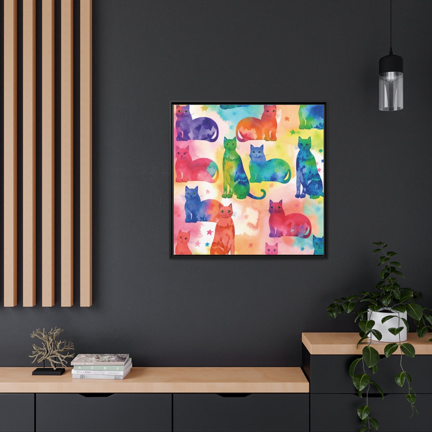 The Tie-Dye Cat Eco Canvas With Black Frame