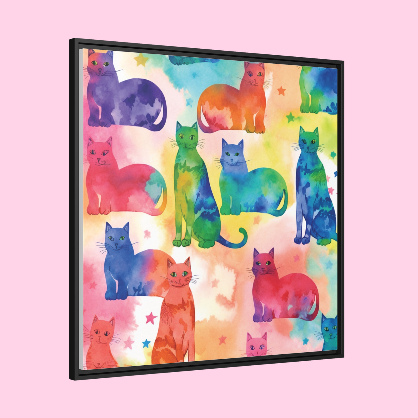 The Tie-Dye Cat Eco Canvas With Black Frame