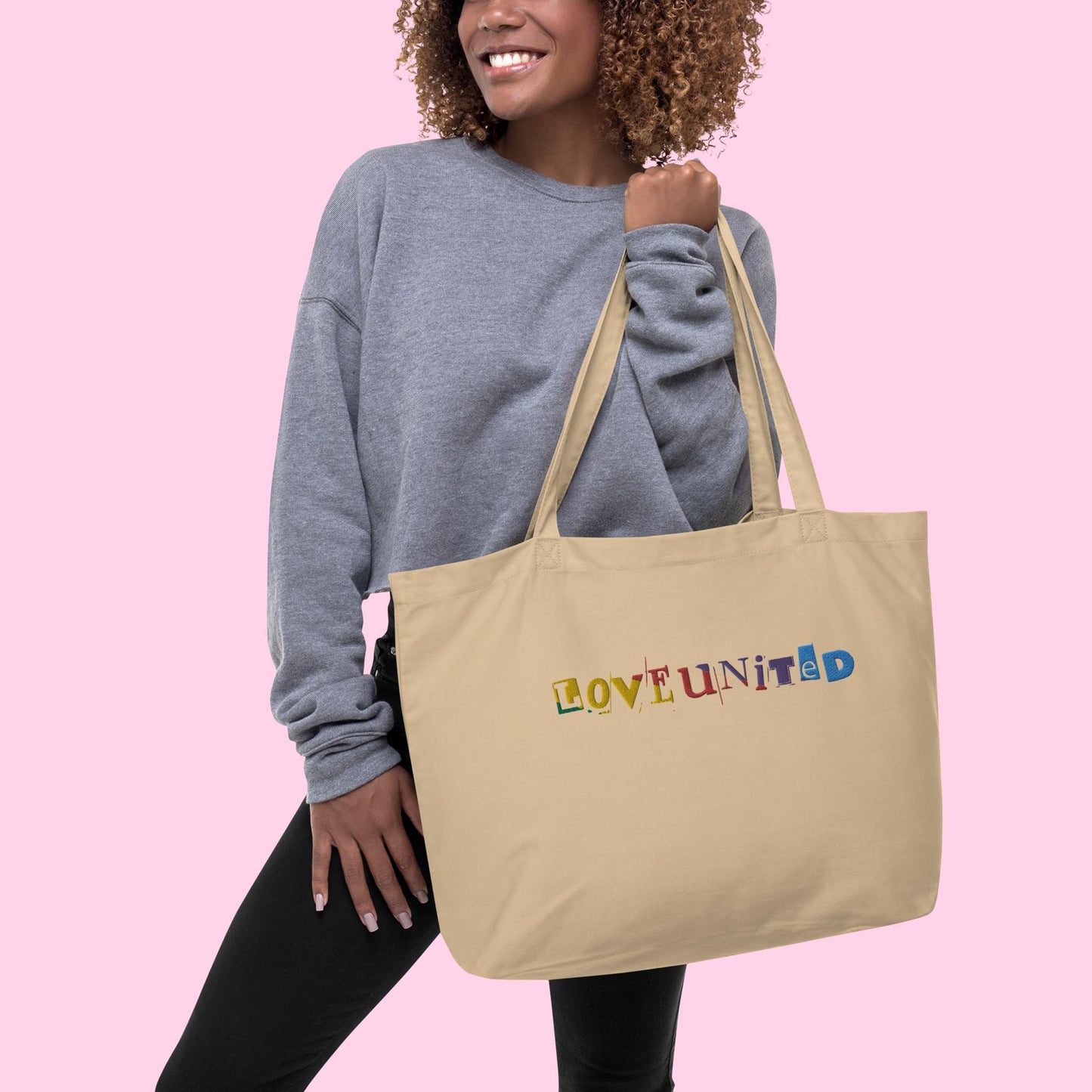 Love United Organic Tote - Large Text Embroidery