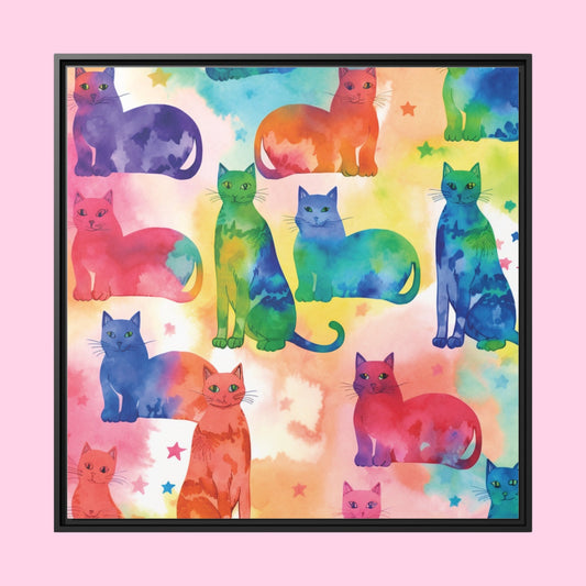 The Tie - Dye Cat Eco Canvas With Black Frame - Littledale’s